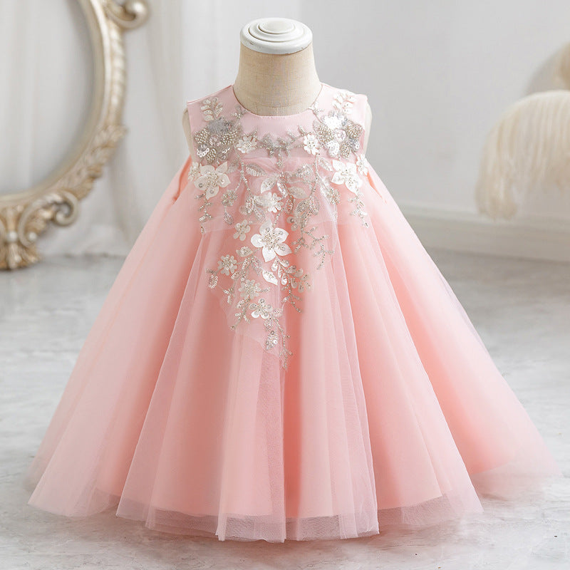 Girls Birthday Elegant Dress Girls Sleeveless Fluffy Dress