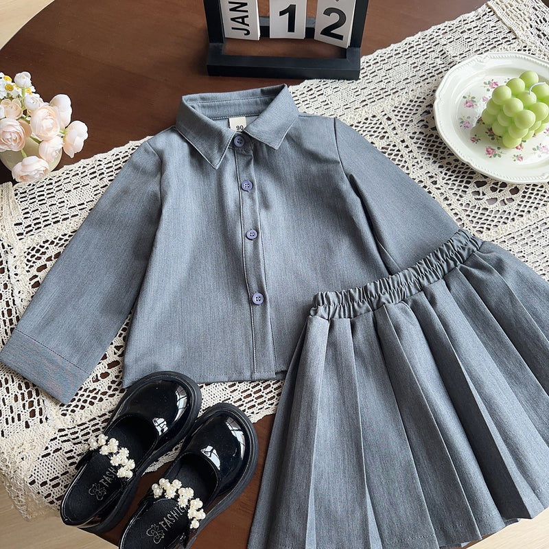 Girls Long-sleeved Shirt Pleated Skirt Two-piece Suit