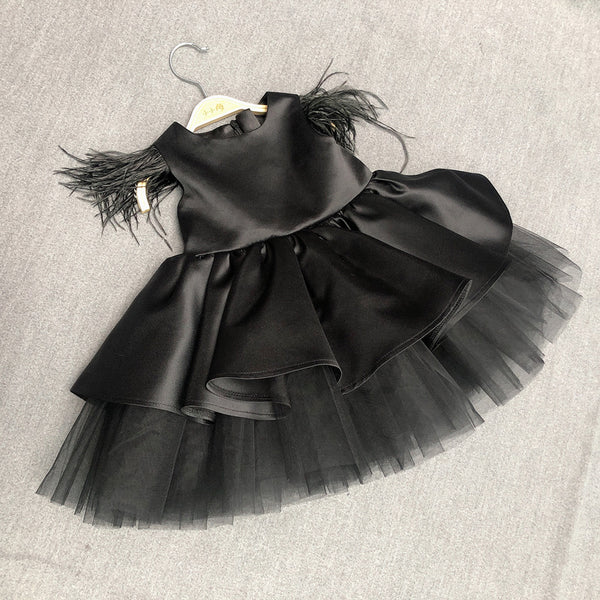 Elegant Baby Girl Black Tassel Princess Dress Toddler Baptism Dresses