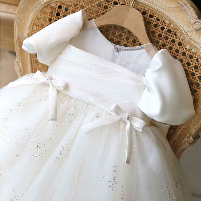 Baby Birthday Satin Dress Flower Girl Puffy Princess Dress