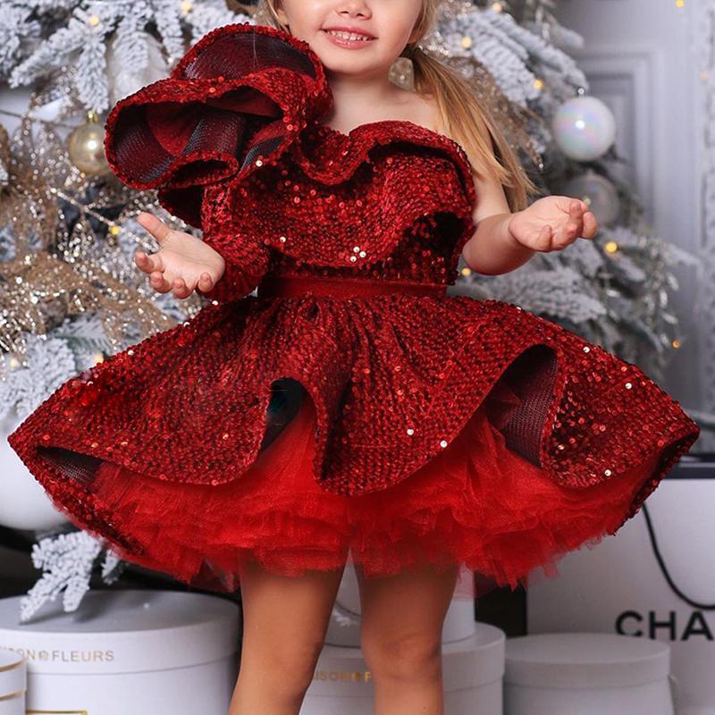 Girl Christmas Dress Girl Party Dress Toddler Birthday Sequin Fluffy G marryshe