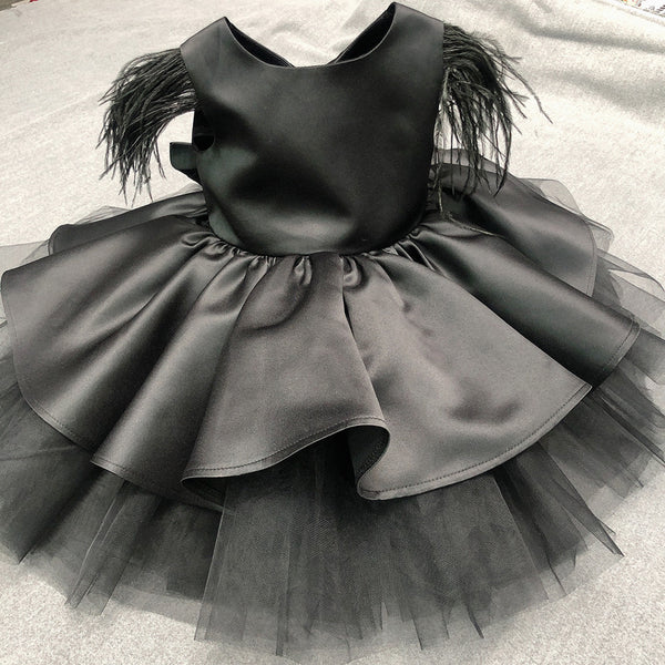 Elegant Baby Girl Black Tassel Princess Dress Toddler Baptism Dresses