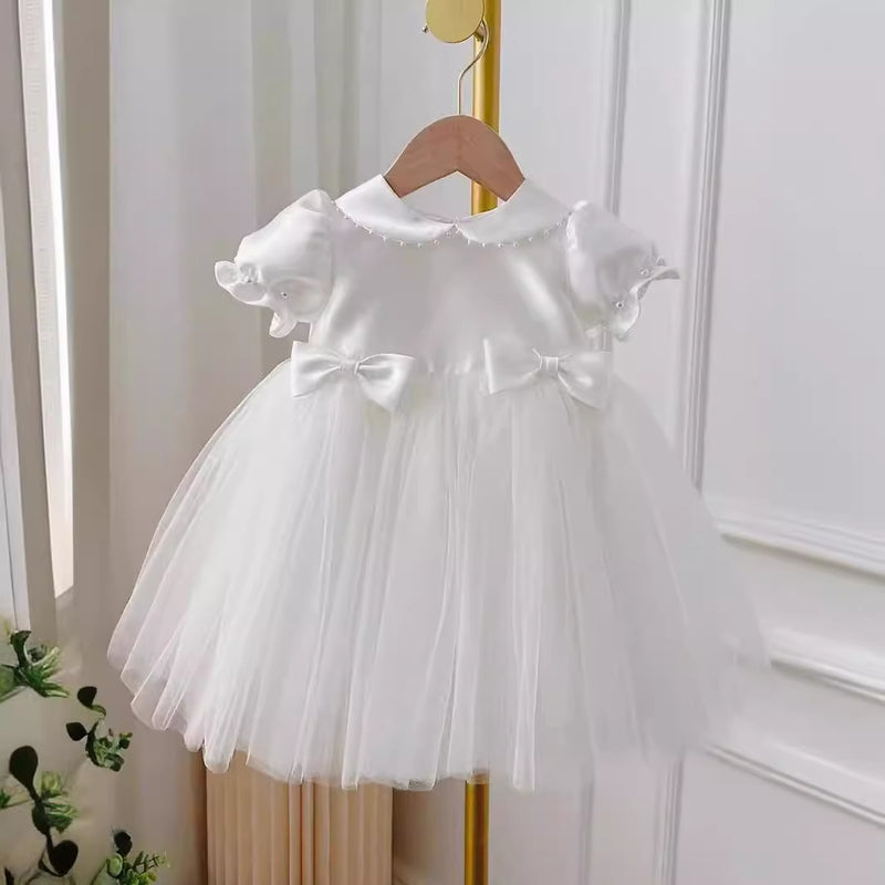 Baby Girl Baptism Dress Flower Girl Dress Toddler Birthday Bow Princess Dress