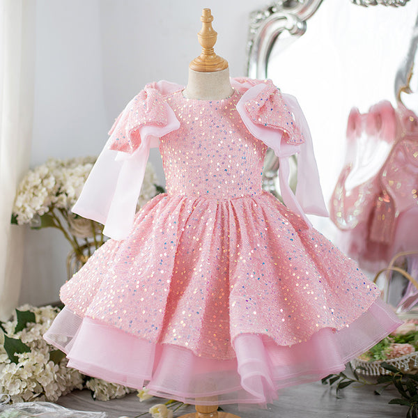 Elegant Baby Pink Sequin Princess Dress Toddler Formal Dresses