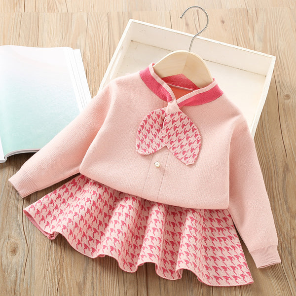 Baby Girl Long Sleeve Pullover Knitted Wool Two Piece Suit