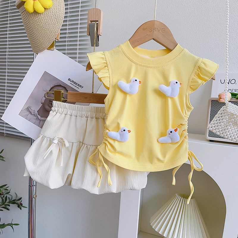 Cute Duck Short-sleeved Skirt Two-piece Suit