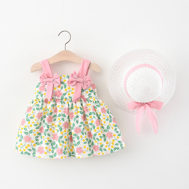 Children's Floral Princess Suspender Dress with Hood