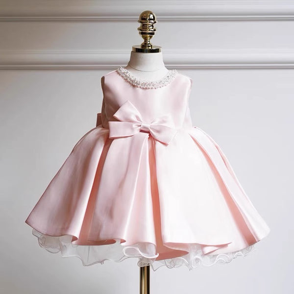 Cute Baby Girl Pink Bead Princess Dress Toddler Christening Princess Dress