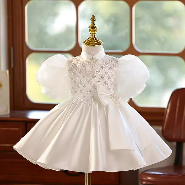 Girls White Birthday Princess Dress Flower Girl Wedding Dress