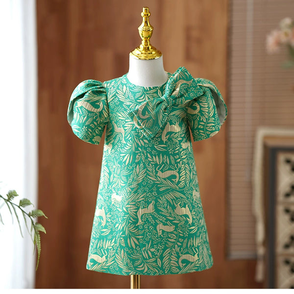 Cute  Baby Girl Green Flower Girls Dress Toddler Birthday Princess Dress