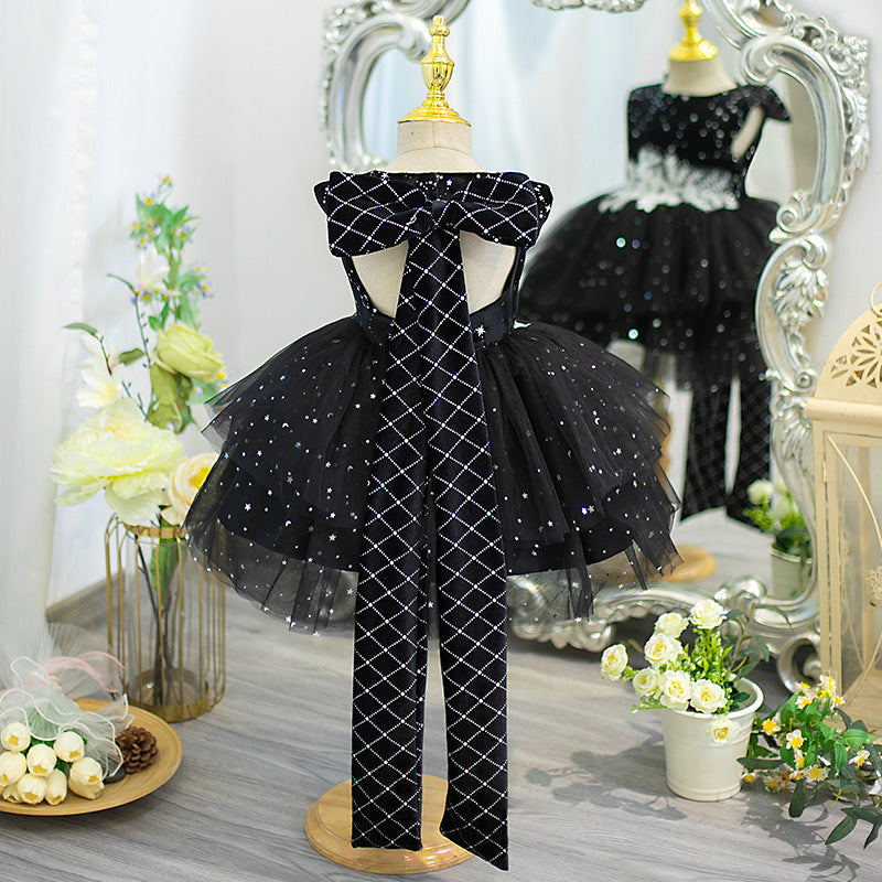 Children's Black Birthday Dress Girls Sleeveless Puffy Princess Dress