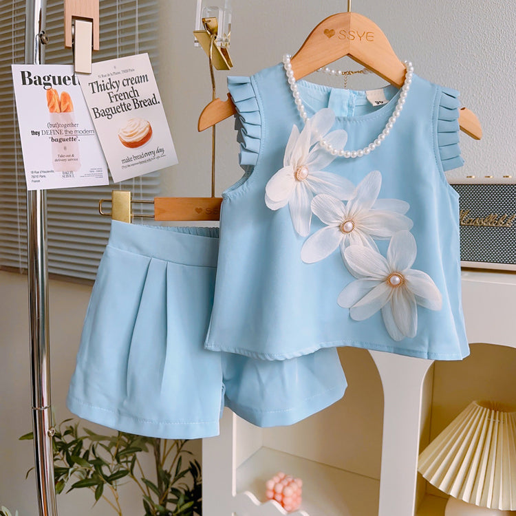 Sweet Girls 3D Flower Vest Shorts Set