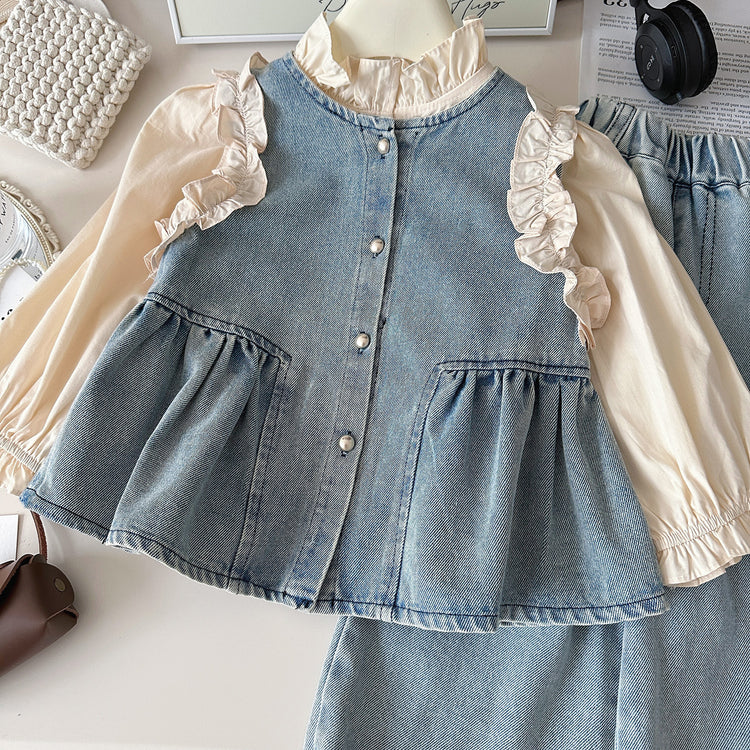 Cute Girls Denim Suit children's Denim There Piece Suit