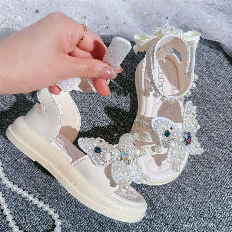 Girls Sandals Roman Butterfly Shoes Princess Sequins Flower Girl Shoes