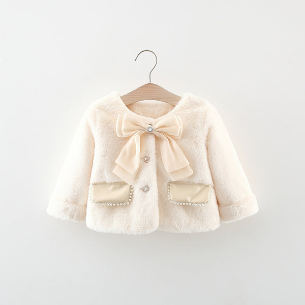 Large Butterfly Pearl Leather Pocket Fur Coat