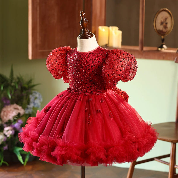 Luxurious Christmas Dress Fluffy Sequins Dress Toddler Birthday Princess Dress