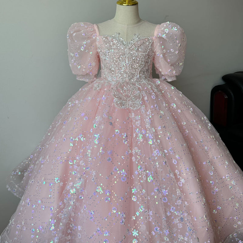 Girls Sequined Dress Baby Pink Princess Dress Girl Birthday Party Dress