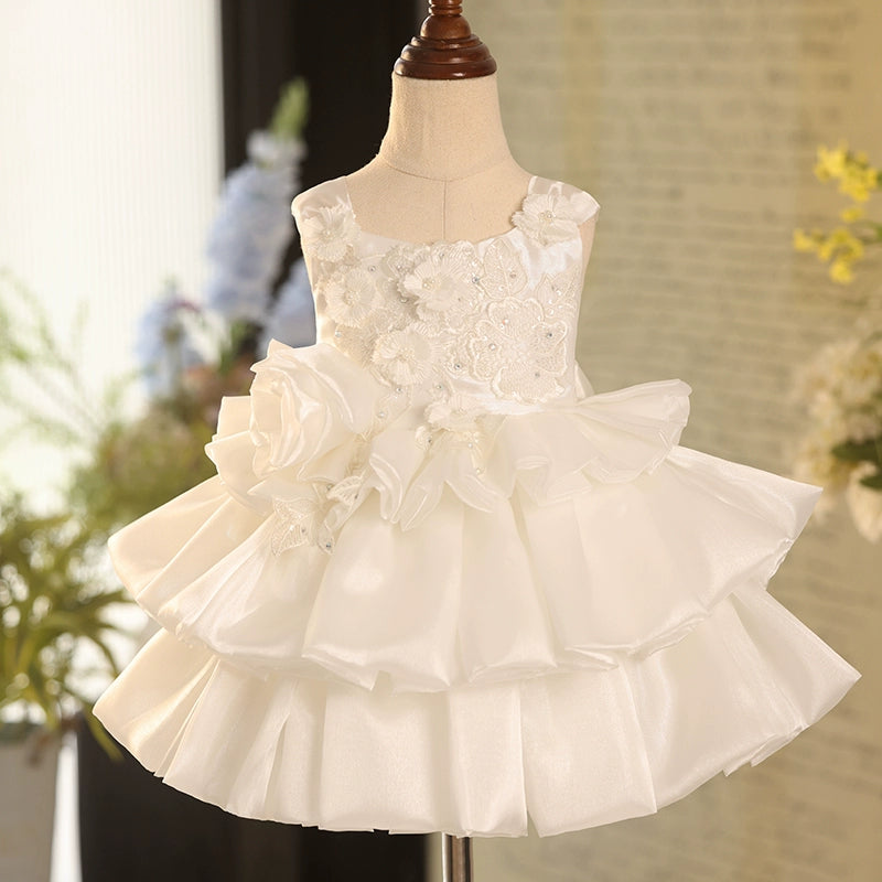 White Flower Girl Wedding Dress Children's Birthday Puffy Princess Dress