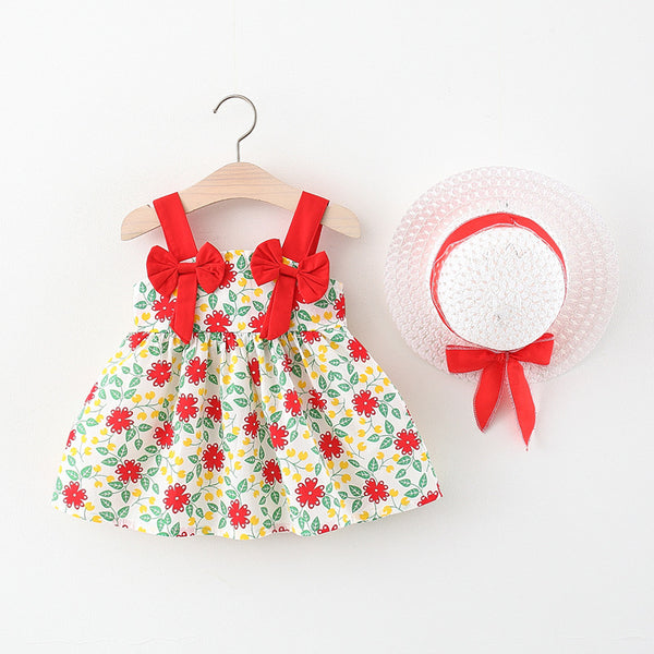 Children's Floral Princess Suspender Dress with Hood