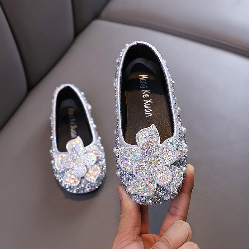 New Autumn Baby Girl Princess Diamond Leather Shoes