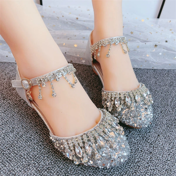 Girls Summer Shiny Sandals Rhinestone Princess Shoes