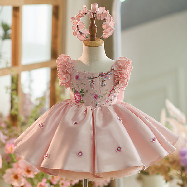 Elegant Baby Girl Sequin Embroidery Dress Toddler Birthday Pageant Princess Dress