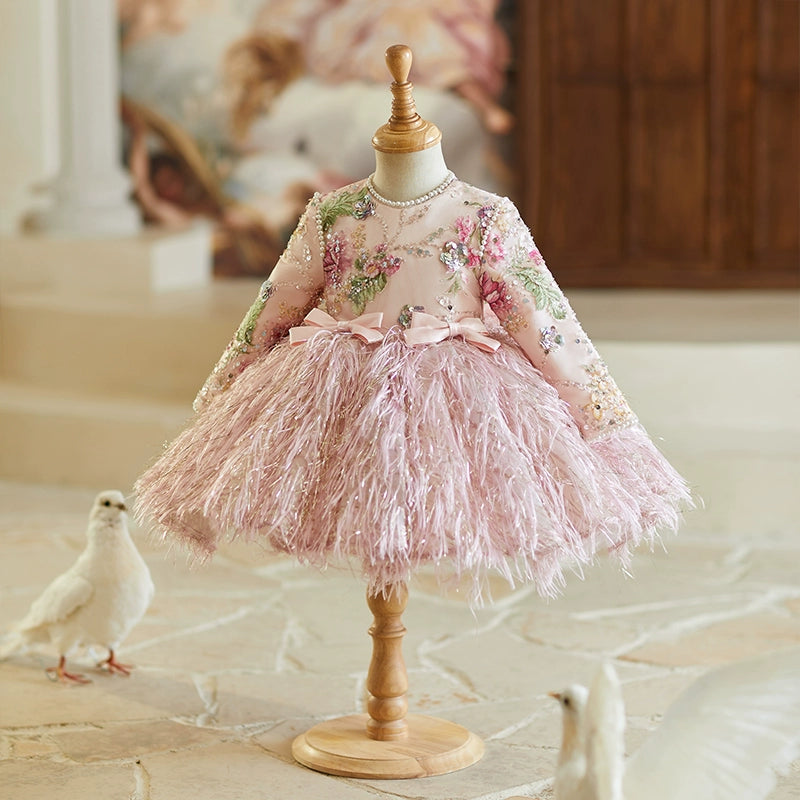 Girls Pink Birthday Dress Flower Girl Princess Dress