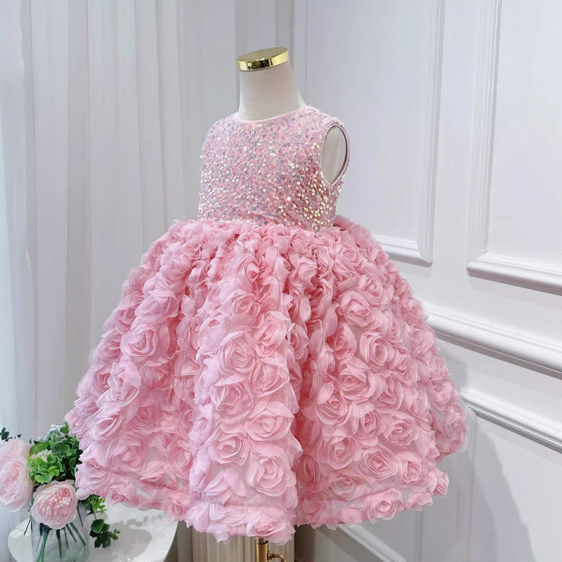 Elegant Baby Girl Sequin Pink Dress Toddler Birthday Pageant Princess Dress