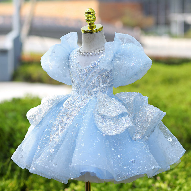 Children's Birthday Blue Dress Girls Prom Princess Dress