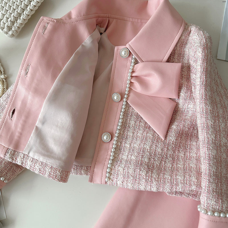 Girls Pink Skirt Coat Two Piece Set