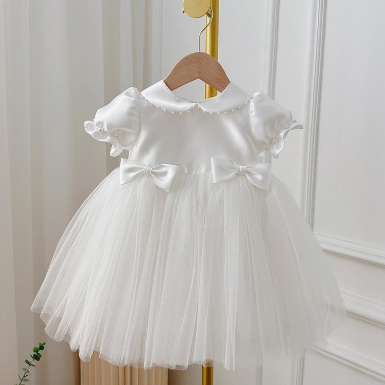 Baby Girl Baptism Dress Flower Girl Dress Toddler Birthday Bow Princess Dress