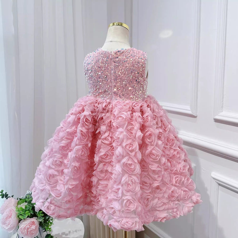 Elegant Baby Girl Sequin Pink Dress Toddler Birthday Pageant Princess Dress