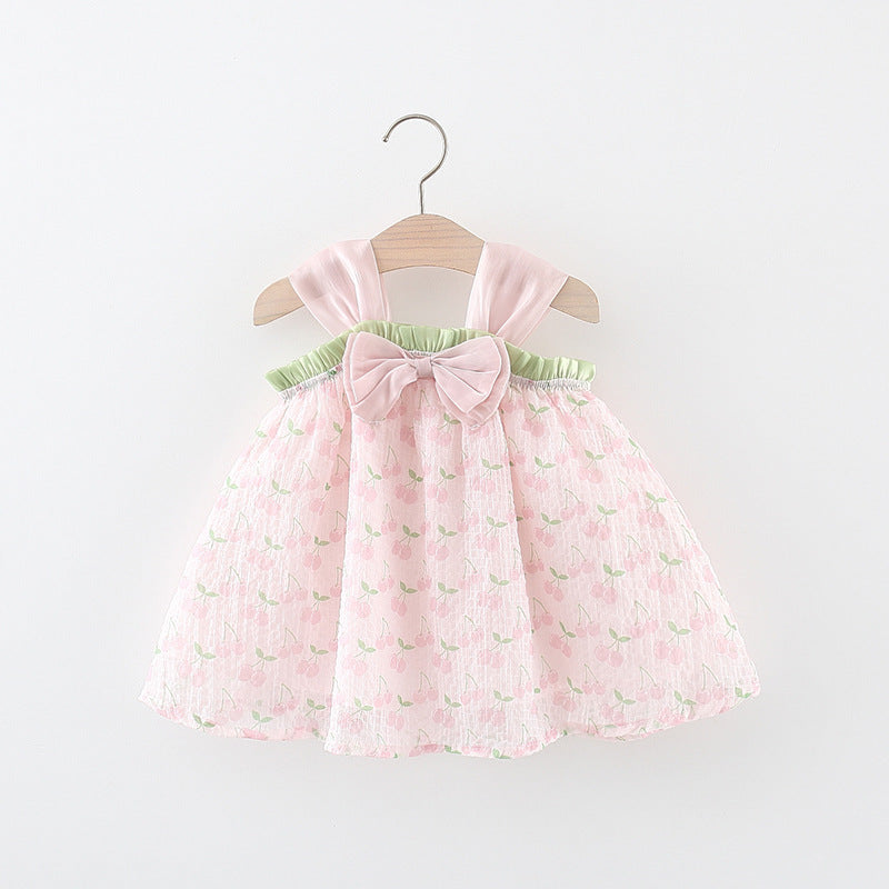 Cherry Bow Printed Suspender Princess Dress