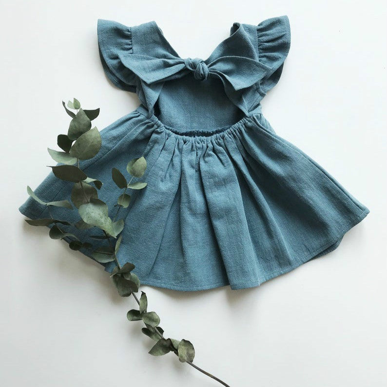 Cozy Flower Girls Dress Summer Bow Dress