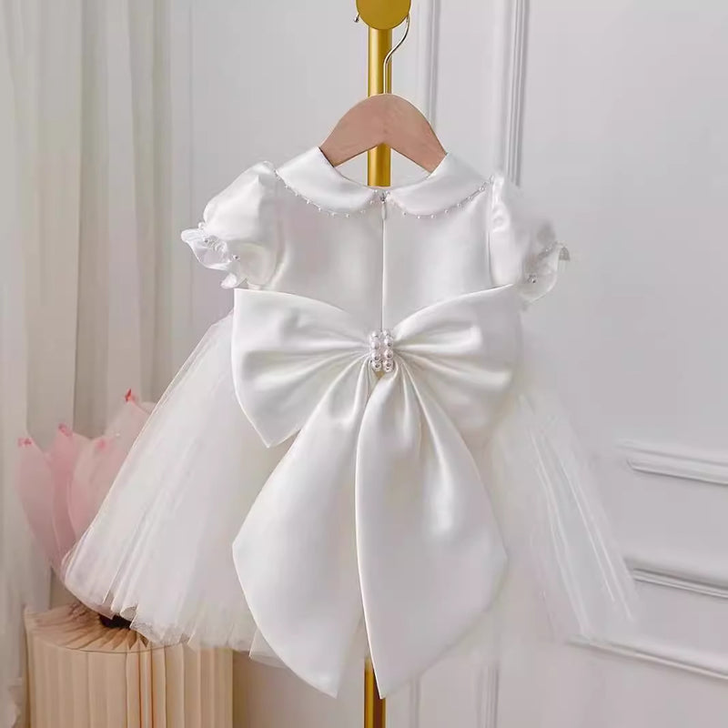 Baby Girl Baptism Dress Flower Girl Dress Toddler Birthday Bow Princess Dress