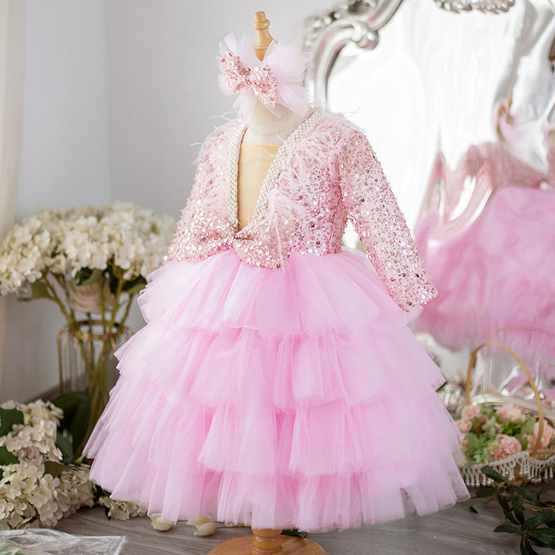 Girls Birthday Sequin Princess Dress Baby Puffy Dress