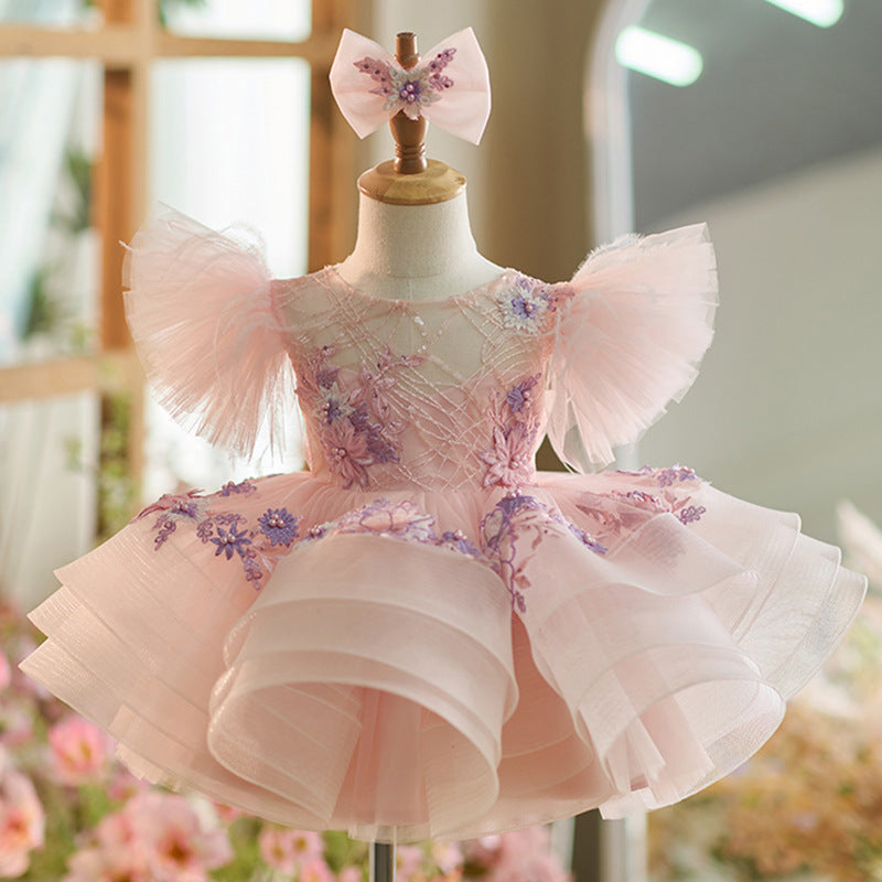 Elegant Girls Ball Gown Embroidery Flower Girl Dress Toddler Birthday Princess Dress