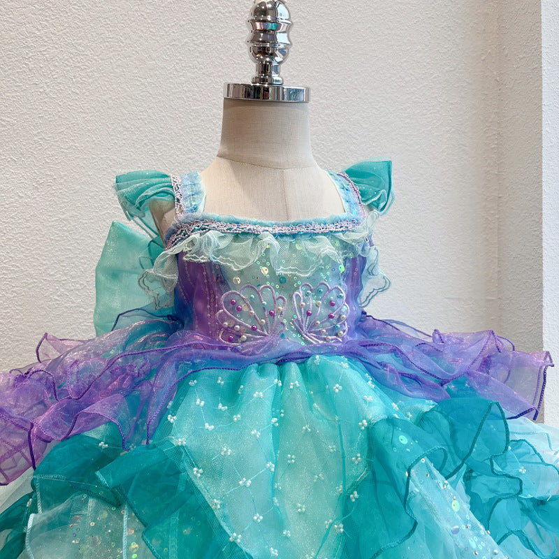 Elegant Baby Sequin Puff Dress Toddler Little Girl Birthday Costume Princess Dress