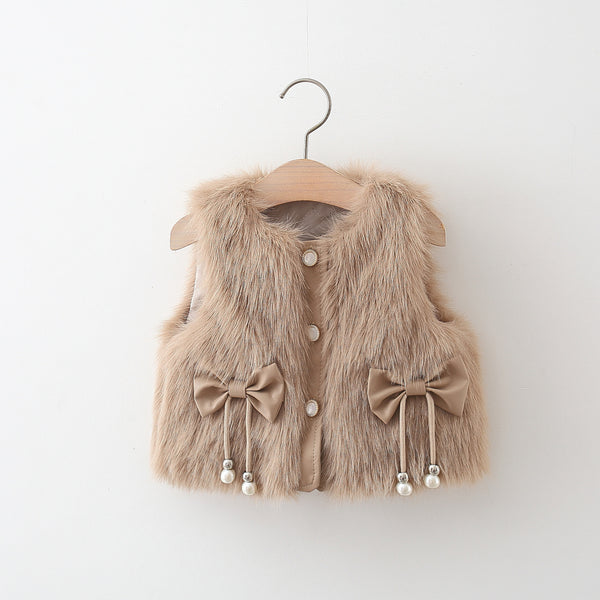 Girls Bowknot Fur Thick Warm Vest