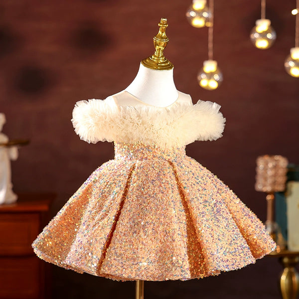 Elegant Baby Girl Sequin Christmas Dress Toddler Birthday Princess Dress