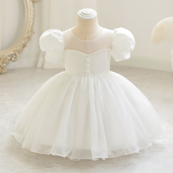 Elegant Baby Girls Puff Sleeve Tulle Dress Toddler Little Girl Pageant Dresses