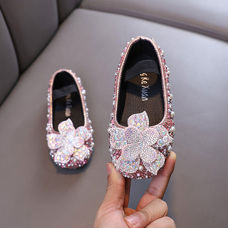 New Autumn Baby Girl Princess Diamond Leather Shoes