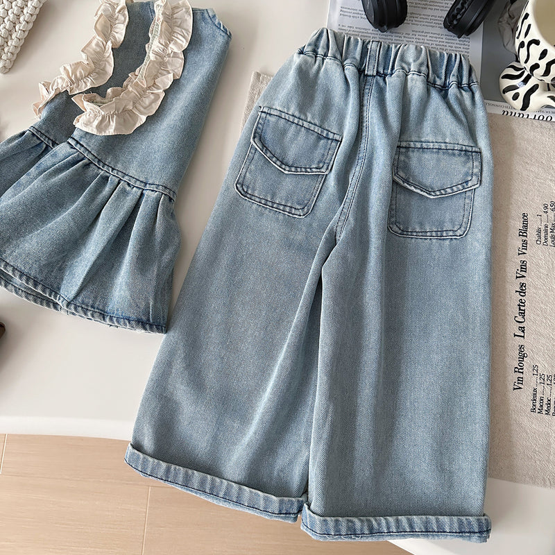 Cute Girls Denim Suit children's Denim There Piece Suit