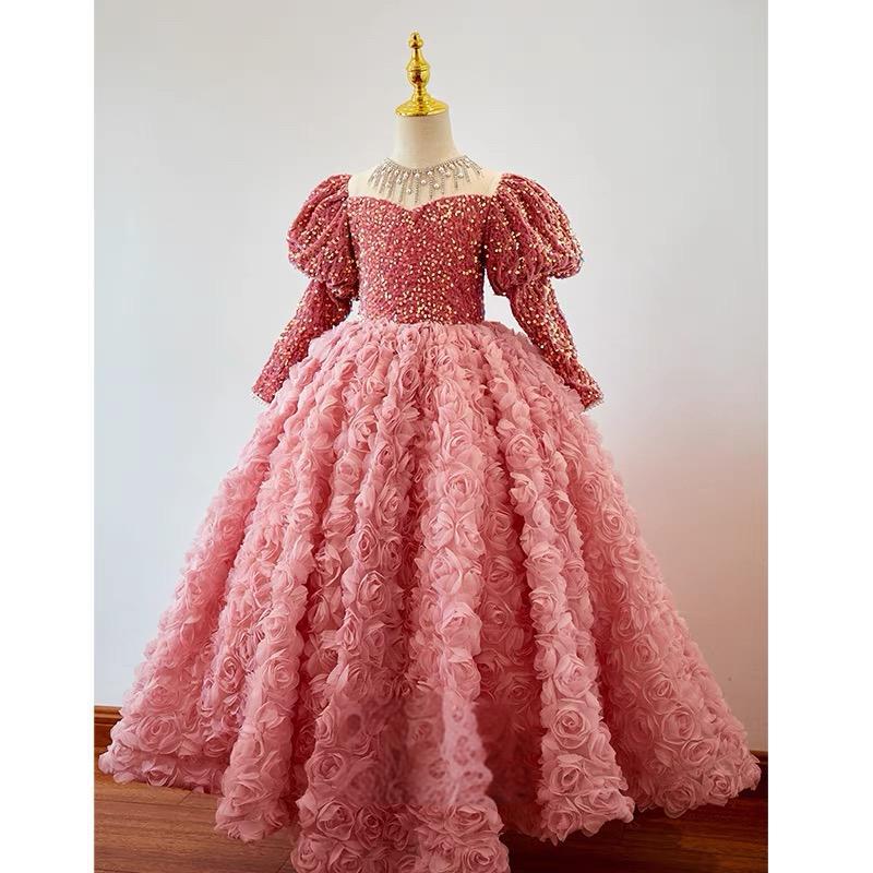 Children's Pink Princess Dress Girls Birthday Party Dress