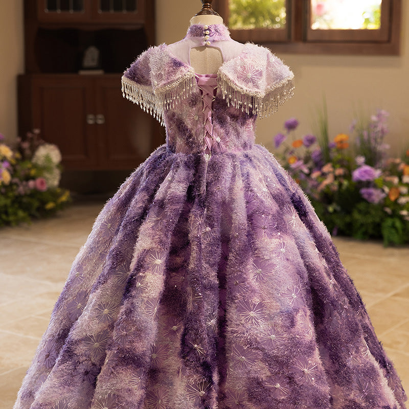 Girls Birthday Princess Dress Purple Children Party Dress