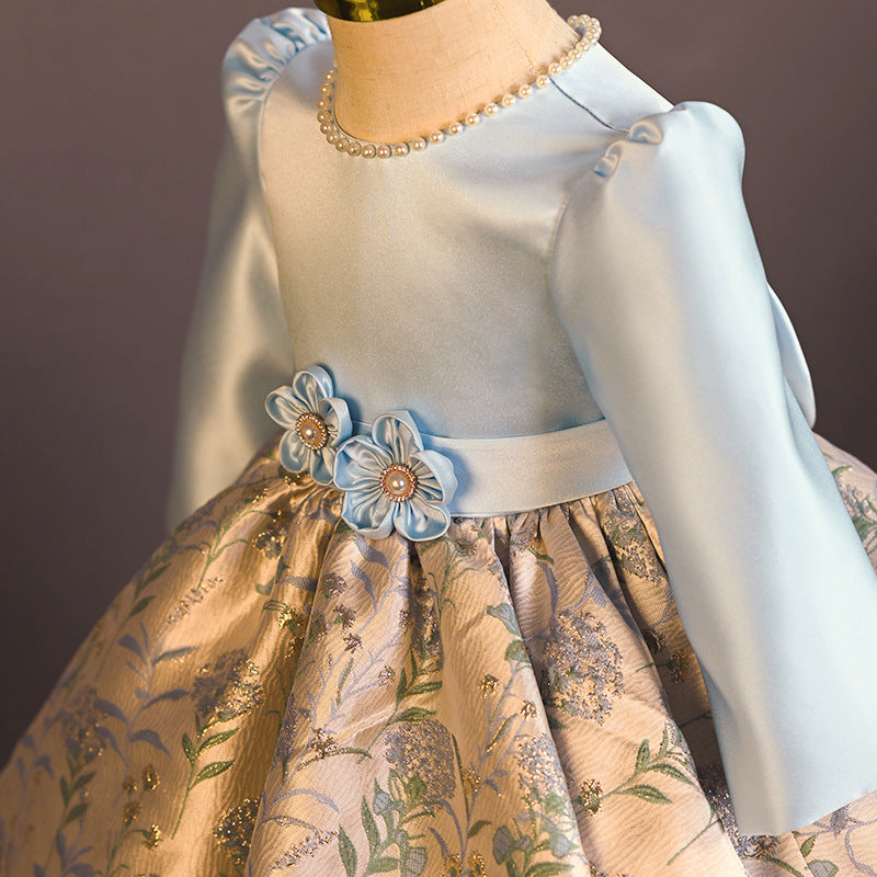 Baby Girl Blue Birthday Princess Dress Flower Girl Wedding Dress