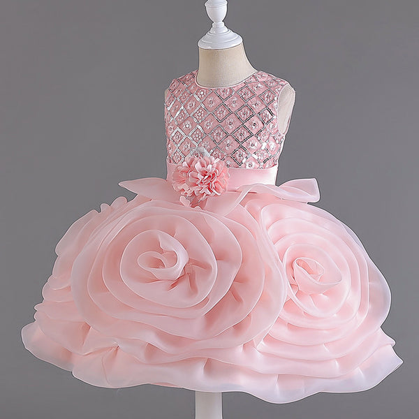 Flower Girl Birthday Party Sequin Bow Flower Princess Dress