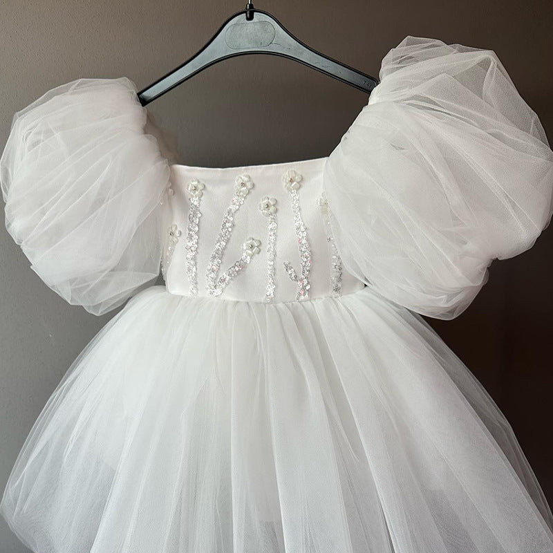 Elegant Baby Puff Sleeve Sequined Dress Toddler Ball Gown