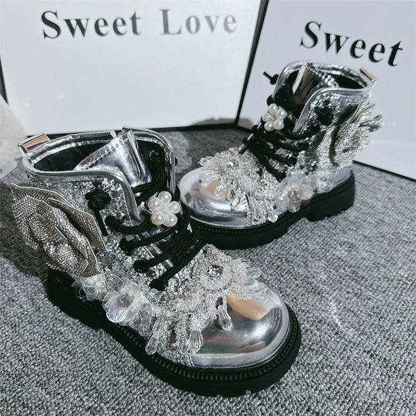 Girls Princess Pendant Boots Children's Sequined Leather Boots