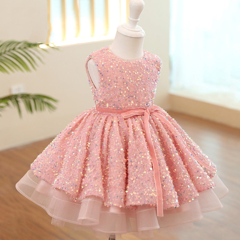 Cute Baby Girl Pink Sequined Dress Toddler Beauty Pageant Princess Dress